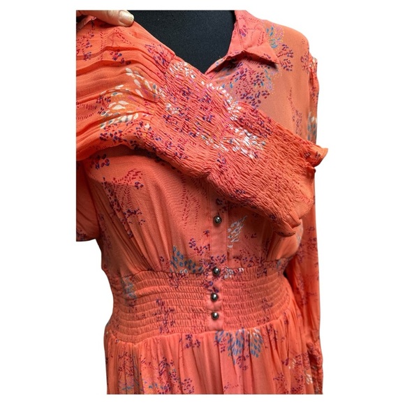Free People Coquette Priest Sleeve Orange Floral Mini Dress Size Medium - Picture 5 of 9